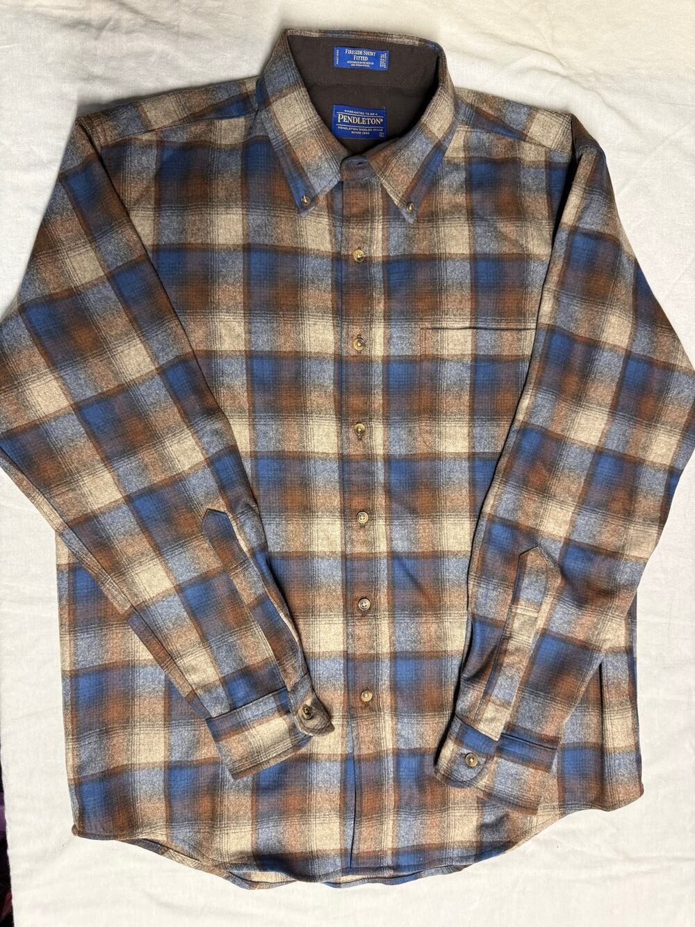 VTG Pendleton Fireside wool Shirt Fitted size Large brown/ blue